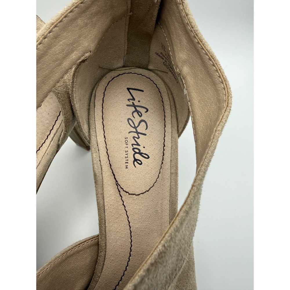 LifeStride Giovanna 2 Pump Beige Suede Cutout Block Heel Zipper Women 9W - Picture 5 of 8